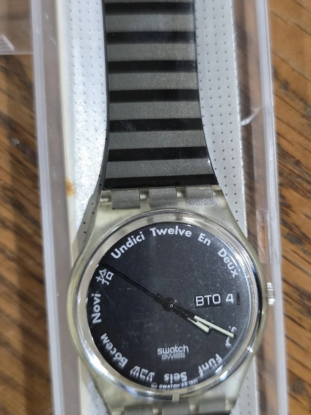 Swatch GK703 Unisex Gutenberg Vintage Black Stripe Watch